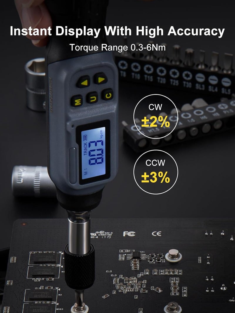 GROWNEER Digital Torque Screwdriver, 2.66-53.1 In-lbs/0.3-6 Nm, 1/4'' Drive Inch Pound Torque Screwdriver Electrician with Buzzer & LED Indicator, 27 In 1 Torque Wrench Screwdriver Set - Image 2